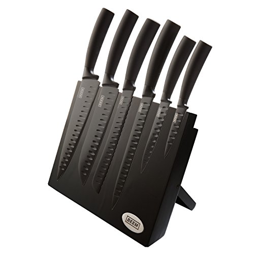 BEEM Germany Barracuda Ceramic Japan-Cut Antibakteriell, 7-tlg. Messerset mit Block, Messer mit antibakterielle Antihaftversiegelung BIO-LON CERAMIC ANTIBAKTERIELL und nach japanischem Vorbild designed und geschmiedet, schwarz