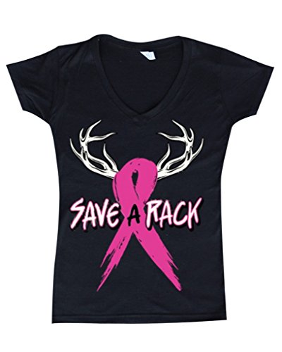 Shop4Ever® Save A Rack Women's V-Neck Breast Cancer Awareness Shirts SLIM FIT