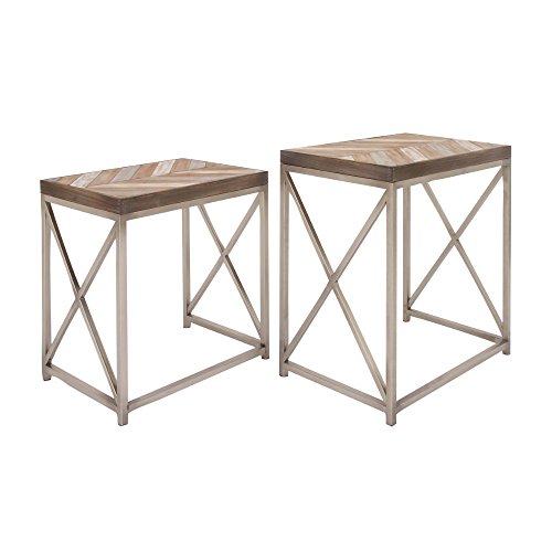 Algopix Similar Product 3 - Benzara Metal Wood Nest Table, Set of 2