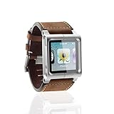 DingTool Leather Aluminum Watch Band Kit Wrist Strap jewellery Case for iPod Nano 6th 6g Generation Brown