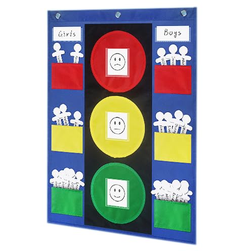 ZKOO Classroom Behavior Chart, Multi Pockets 25" x 19" Stoplight Behavior Pocket Chart Great for Homeschool or Classroom Student Learning Behavior and Performance Management (38 Pieces)