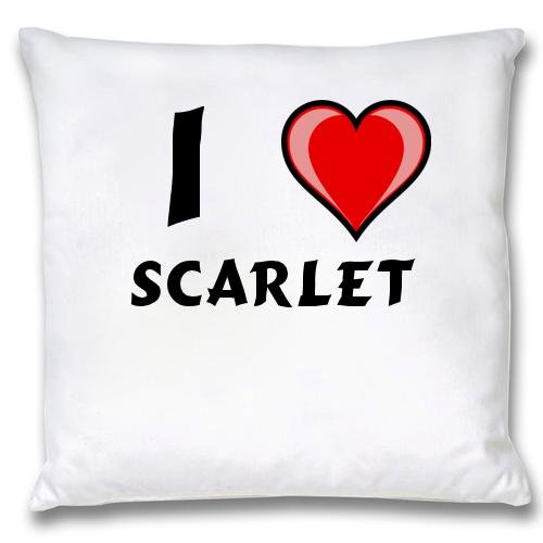 

White Cushion Cover with I Love Scarlet (first name/surname/nickname)