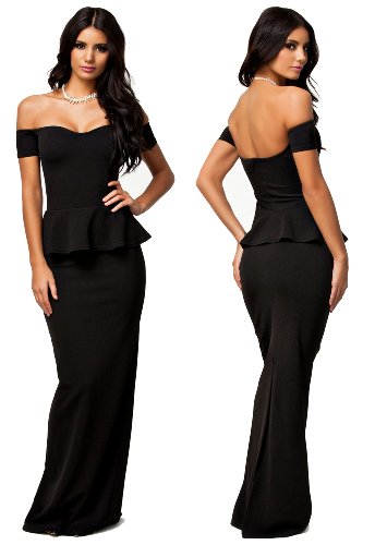 made2envy Drop shoulder Peplum Maxi Evening Dress