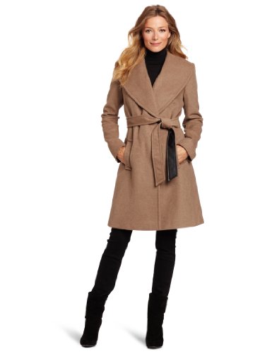 larry levine womens luxuriously soft belted wool coat, oatmeal