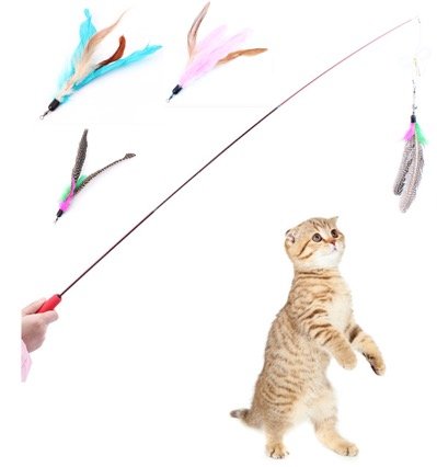 hirowood 猫じゃらし おもちゃ 運動 羽 はね ひも 竿 さお 棒 伸縮 ふわふわ しゃかしゃか じゃれ猫