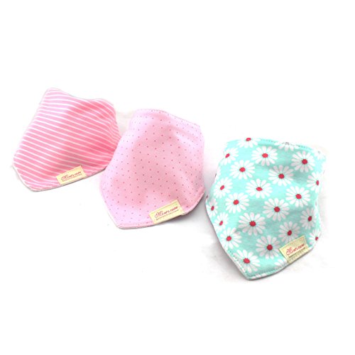 Fun Bandana Bibs with Snaps for Babies and Toddlers (Pack of 3) - Cute Set of Drool Bibs Absorb - Protect from Dribble Rash,Daisy and Dot