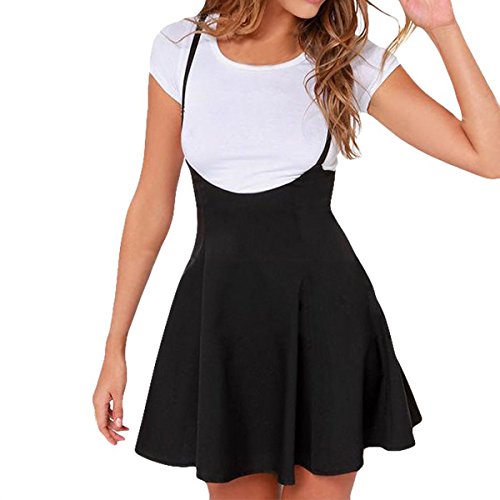 E.JAN1ST Women's Suspender Skirts Basic High Waist Versatile Flared Skater Skirt