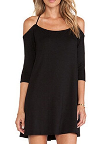 Persun Women's Cold Shoulder Cross Backless Spaghetti Strap Mini Dress,Black