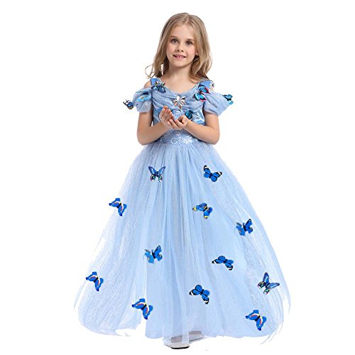 Girl's Kids Hot Fancy Party Dress UP Costume Princess Butterfly Gown Blue (110cm)