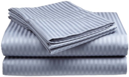 King Size Light Blue 300 Thread Count 100% Cotton Sateen Dobby Stripe Sheet Set