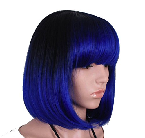 ASX Design Full Fringe Short Bob Hairstyle Cosplay Full Wig Wine Red Color
