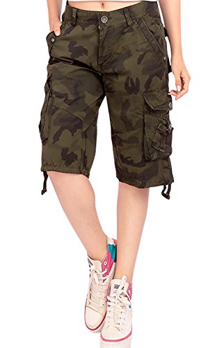 Chouyatou Women's Casual Multi-Pocket Camouflage Print Bermuda Cargo Shorts