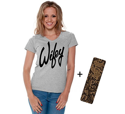 Awkwardstyles Women's Wifey V-neck T-shirt Cool Vintage Shirt Black + Bookmark