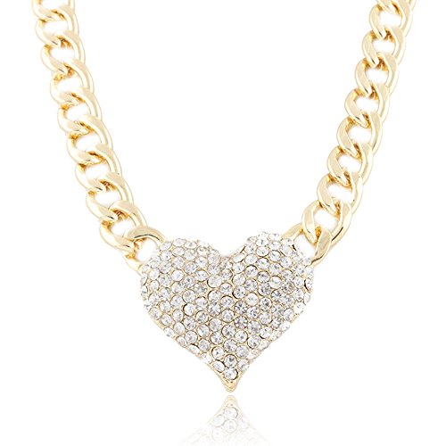 Iced Out 3D Heart Pendant with a 16 Inch Adjustable Link Necklace - Goldtone or Silvertone