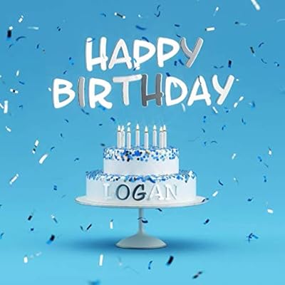 Happy Birthday Logan: Blue Guest Book for Kids Birthday Party with Name