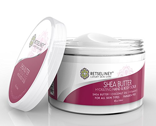 Retseliney Best Organic Shea Sugar Scrub for Hand & Body, Anti Aging Moisturizer for Skin, Hydration Exfoliant Cream, Natural Exfoliator with Vitamin E, Coconut Oil & Shea Butter