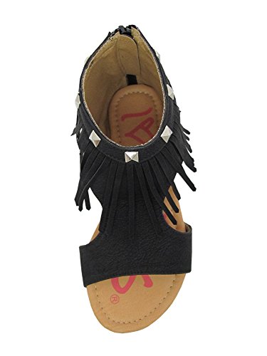 Rebecca Little Girls Open Toe Flat Sandals with Fringes and Studs