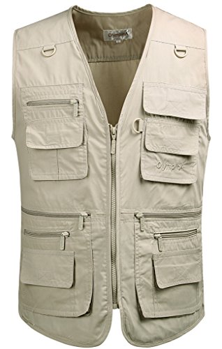 Mrignt Men's Oversize Pockets Travels Sports Vest(Outdoor Coat)(US M (Asia XL),Light Khaki)