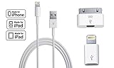 [Apple MFI Certified] Smartgik® Lightning to USB Cable 3ft with Micro Usb to 8-pin Adapter and 30-pin to Micro Usb Charger for Apple Iphone 4 5 5s 5c 6 6s Plus Ipod 7 Ipad Mini 2 3 4 Air 2 Ios 9