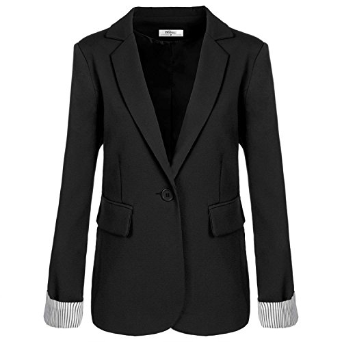 Meaneor Women's Cuffed Sleeve One Button Oversized Boyfriend Blazer Office Suit