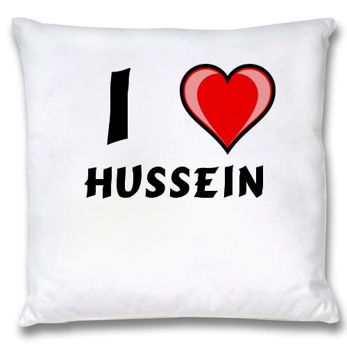 

White Cushion Cover with I Love Hussein (first name/surname/nickname)