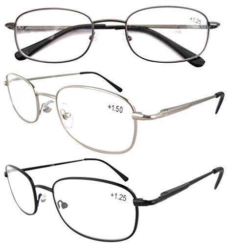 Eyekepper Metal Frame Spring Hinged Arms Reading Glasses 3 Pair Valupac Metal Readers +3.0
