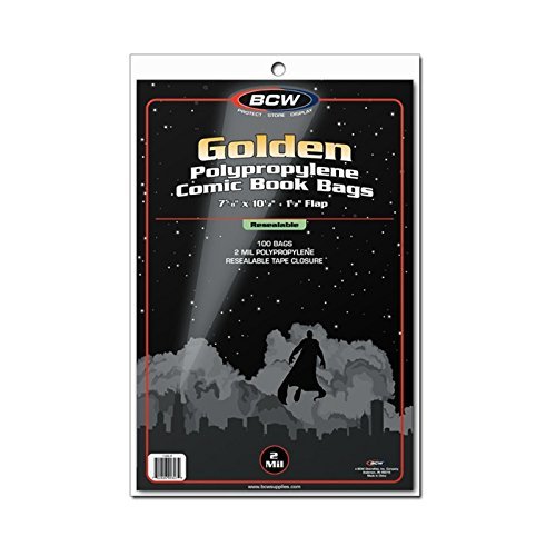 (100) Golden Age Resealable Size Crystal Clear Comic Book Cover Bags By BCW