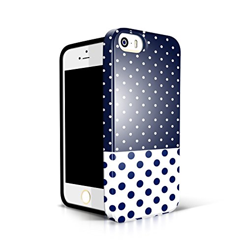 iPhone 5S Case polka dots, Akna Glamour Series [Flexible TPU]*[High Impact] Back Case for iPhone 5 5S [Dark Blue Polka Dots](U.S)
