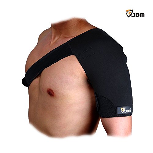 JBM international JBM Elastic Compression Shoulder Brace Support Strap Wrap Belt Band Pads and Sleeves Protector for Men and Women (One Size Fits All, Left)