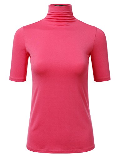 DRESSIS Women's Mock Neck Short Sleeve Soft Stretchy Slim Fit Top S-3XL (15 Colors)