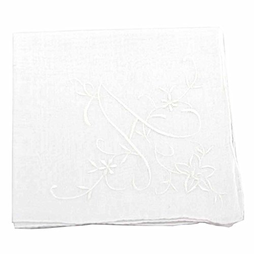White Cotton Handkerchief with Large Monogram Embroidery