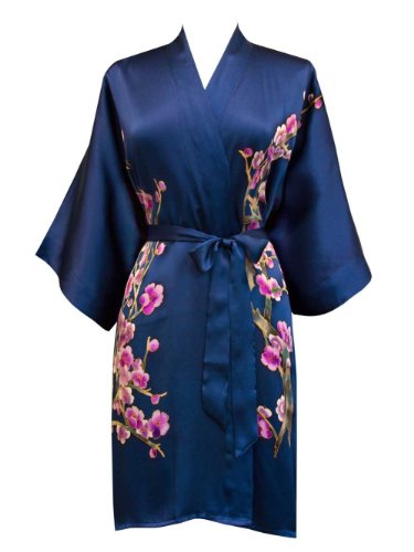 Old Shanghai Women's Silk Kimono Short Robe - Handpainted
