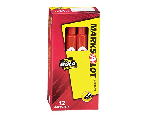 Marks-A-Lot Large Chisel Tip Permanent Marker, Red, 12 Pack (08887)