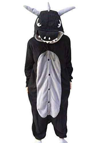 Lifeye Men Women Black Dragon Pajamas Animal Cosplay Costume With Horns Black