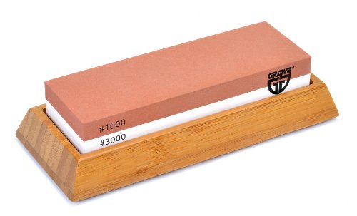 GRÄWE Wetzstein SHARPHOME Körnung 1000 / 3000 mit Halter aus Bambus