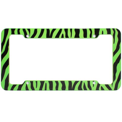 OxGord 1pc Plastic License Plate Frame with Zebra/Tiger Stripes, Light Green & Black
