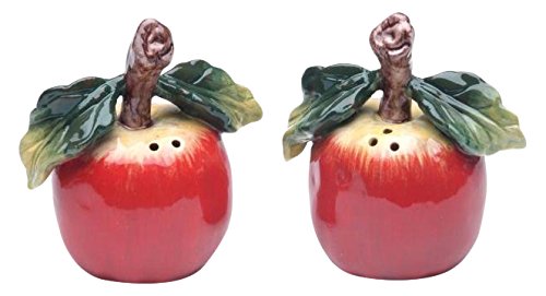 CG 10230 Red Apple with Stem & Leaf Salt & Pepper 2Piece Set Collectible