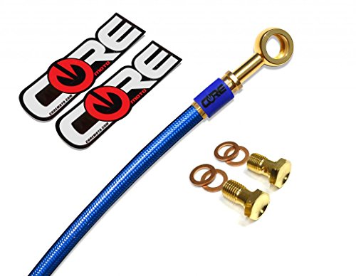 

Core Moto - Kawasaki EX250R 2008-2012 Performance Rear Brake Line - Translucent Blue Line 24K Plated Banjos and Bolts Blue Logo Tags - Size: Stock + 9"