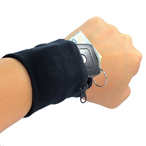 Shuohu Outdoor Cycling Wrist Band Wallet Safe Storage Zipper Sport Strap - Black