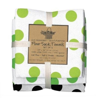 Green Black Dots Flour Sack Towels, Set of 3 - Kay Dee Designs