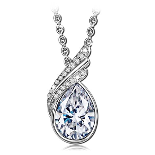 QIANSE Teardrop Clear SWAROVSKI ELEMENTS Crystal Pendant Necklace For Women Wedding Jewelry