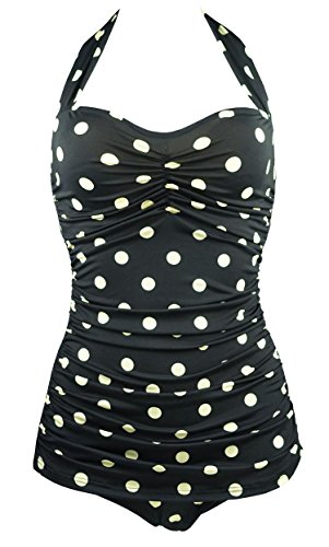 Cocoship 50s Vintage Inspired Polka Gingham One Piece Pin Up Sheath Swimsuit(FBA)