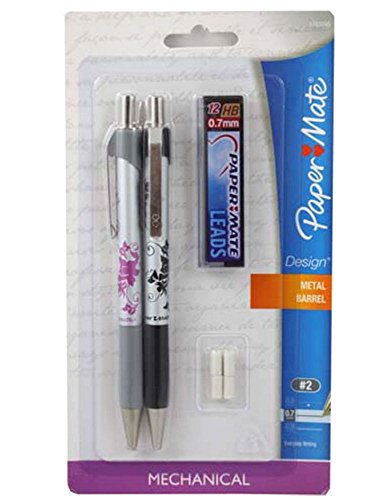 Papermate Floral Design 0.7mm Mechanical Pencil Starter Set, 2 Pencils, 12 Lead Refills and 4 Eraser Refills