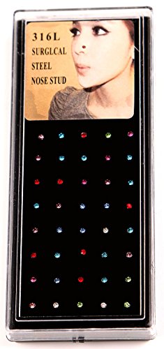 Areke Stainless Steel Crystals Piercing Jewelry Nose Studs Rings Pins Bezel Nose Bone with Jewel Ball