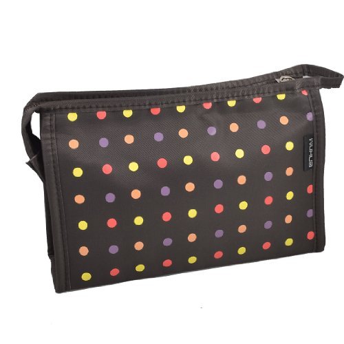 

FOREVER YUNG Travel Polka Dot Zipper Make up Cosmetic Bag Pouch Brown w Mirror