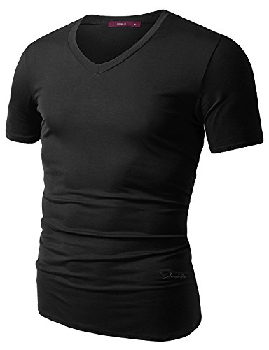 Doublju Mens Casual Short Sleeve Tee With Bottom Logo