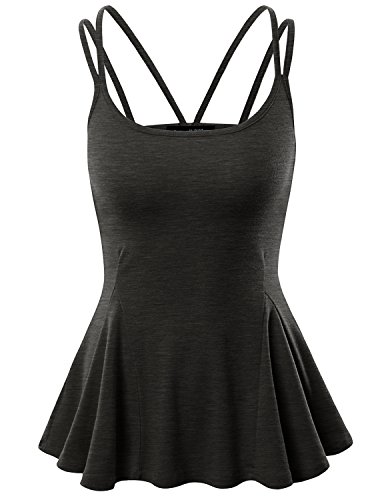 Doublju Women Casual Strap Designed Sleeveless Flare Top