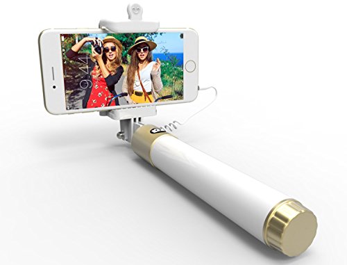 PerfectDay U-Shape Self-portrait Monopod Extendable Selfie Stick with Built-in Remote, White-Gold