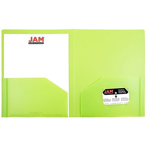 JAM Paper® - Lime Green Heavy Duty Plastic 2 Pocket Presentation School Folder - Sold individually