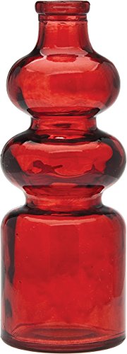 Luna Bazaar Small Vintage Glass Bottle (7-Inch, Genie Design, Red) - Flower Bud Vase - For Home Decor, Party Decorations, and Wedding Centerpieces